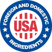 Made in USA with foreign and domestic ingredients badge