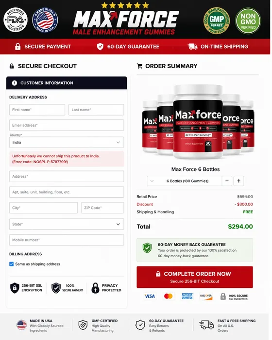 MaxForce official secure checkout page preview